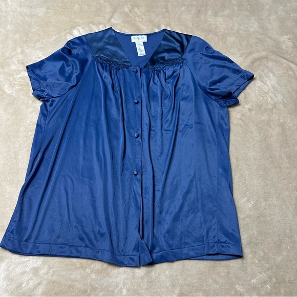 Vanity Fair Bed Jacket Loungewear Top Navy Blue Lace Short Sleeve Size Large - Picture 5 of 8
